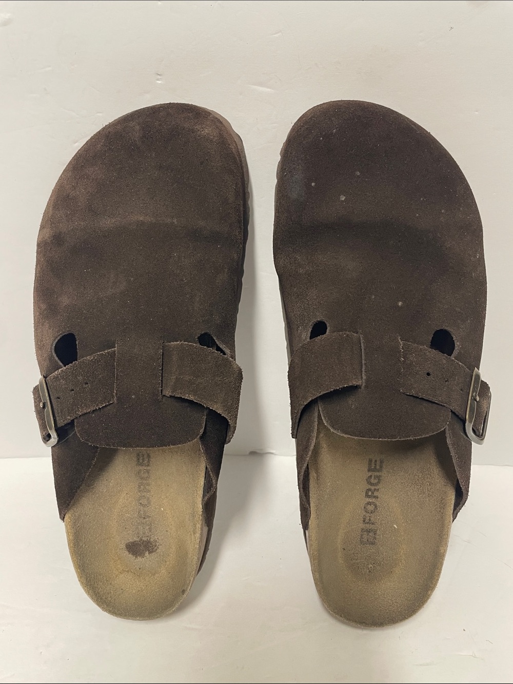 Brown Suede Slip-On Clogs with Buckle